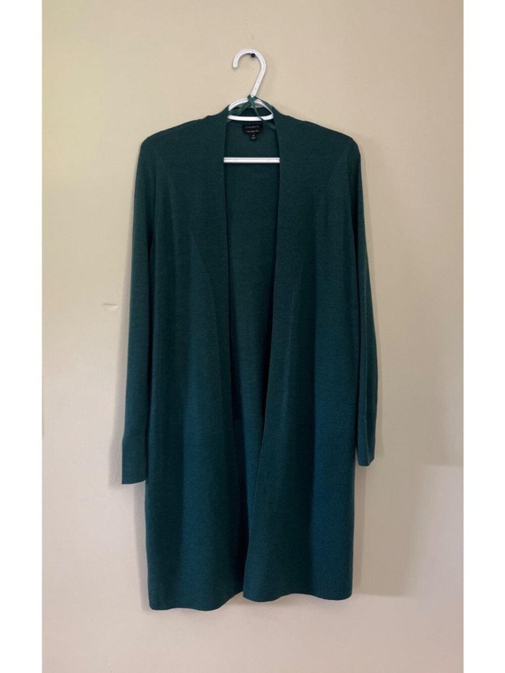 Talbots Womens Medium Green Pure Merino Wool Long Open Cardigan Sweater